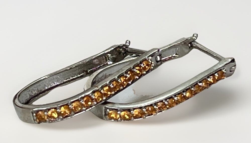 Citrine Sterling Silver 925 KARIS Hoop Earrings Orange Gemstone Hinged Hoops